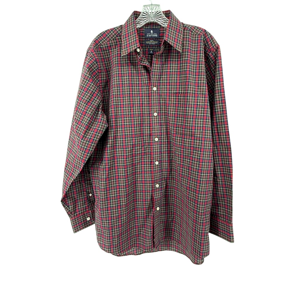 Stafford Mens Travel Performance Tartan Plaid Button Down Shirt Regular Fit 16